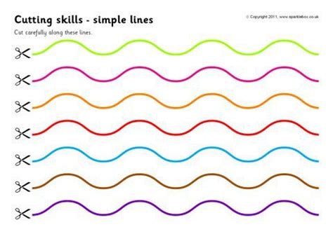 Students cut along the straight, zigzagged, and curved lines. Cutting Skills Worksheets - Simple Lines (SB4520) - SparkleBox
