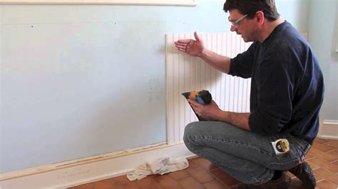 Move the tape measure to the left or right 36 inches, and measure up the wall to make an identical mark on the wall at 32 inches. how to design and install chair rail bead board ...