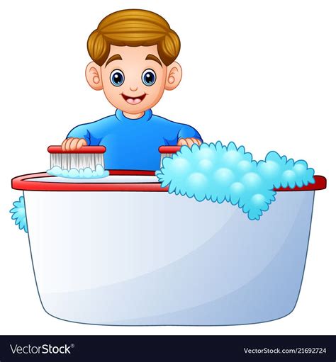 It's not about applying filters. Happy boy cleaning bathtub on a white background vector ...