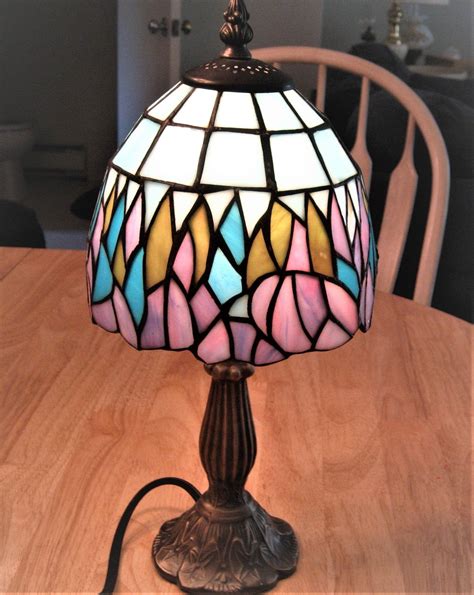 It has a very ornate wreath and torch design there are no cracks or repairs. Small Tiffany Style Stained Glass Lamp Umbrella Shade ...