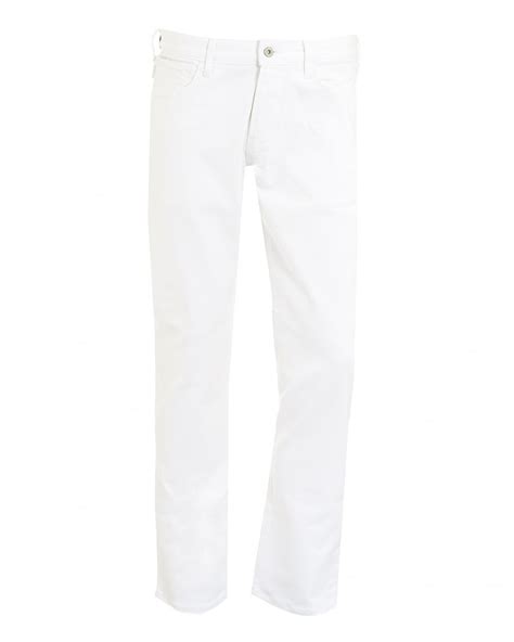 Fitted through the hip and thigh with a streamlined leg. Armani Jeans Mens Jeans, White Slim Fit Comfort Stretch Denim