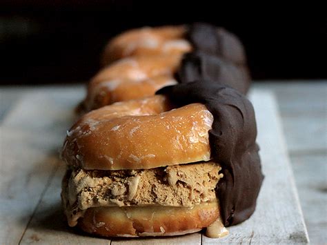 2 cups chocolate sauce in squeeze bottle. Chocolate Dipped Glazed Donut Coffee Ice Cream Sandwiches
