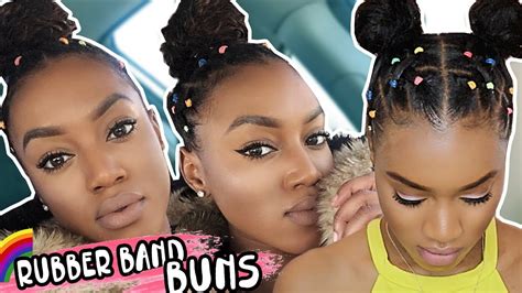 Rubber band hairstyles for long hair, you can collect the hair of your princess either straight as in this model or by using braids and apply ponytails. 🌈Rainbow Rubber Band Curly Buns (Short Hair) #kelliesweet ...