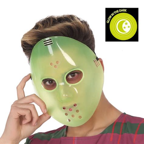 Uomo in maschera di jason su sfondo nero. Maschera Jason Venerdì 13 fosforescente - Baraldi Cotillons