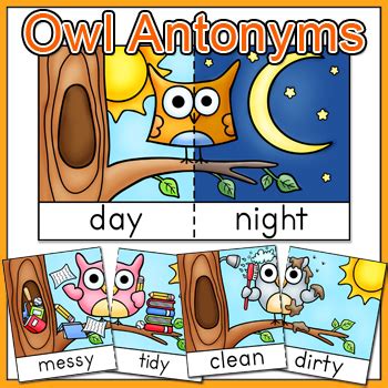 They should be printed on cardstock or construction paper so that students can't see the word through the paper. Antonyms Game Tiles, Posters and Flash Cards - Owl Theme ...