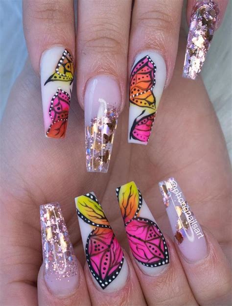 A tale as old as time. Super Suitable For Summer Butterfly Acrylic Long Coffin Nails Art, Butterflies Dancing At Your ...