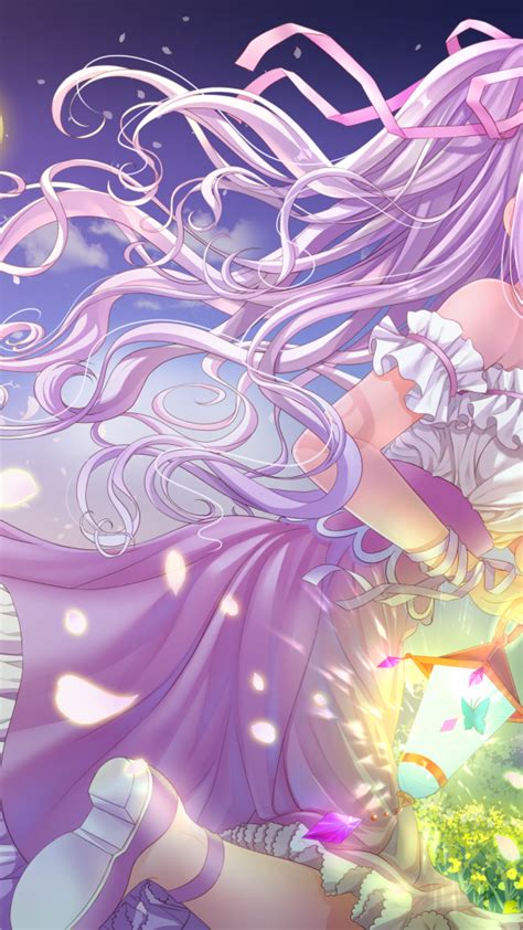 Create your own gifts from scratch on zazzle! Download 1080x1920 Anime Girl, Purple Hair, Moon, Petals, Blossom, Dress, Smiling Wallpapers for ...