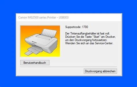 Code 1700 printer canon mp237. Canon Pixma Drucker - Tintenauffangbehälter voll ...