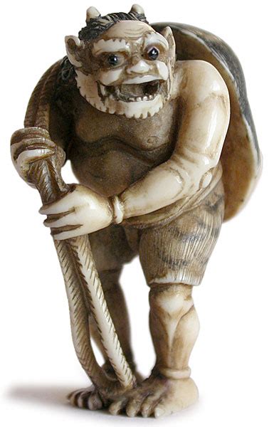 A rare netsuke from the early edo to late meiji era attributed to sekisen. 19th Century Japanese Carved Oni with Okame Mask Netsuke ...