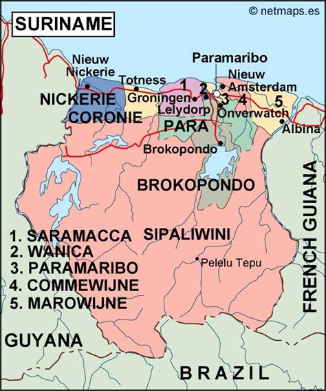 15 dec 1954 autonomous part of the netherlands, end of colonial status. surinam political map | Order and download surinam political map