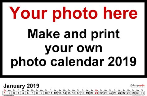 What's included in this free 2021 calendar. Photo calendar 2019 - free printable Word templates