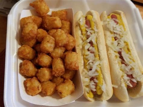 Spread tater tots onto a rimmed baking sheet and bake for 30 minutes. 2 beef hot dog combo with tater tots - Picture of King Tut ...