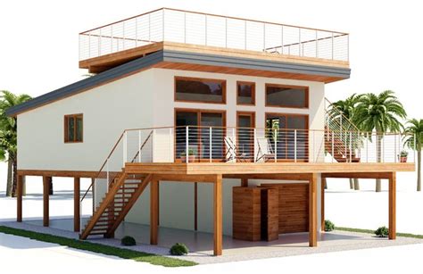 Deck/porch on front, deck/porch on rear, elevated house plans, narrow lot house plans, rafter tails. coastal-house-plans_04_house_plan_ch464.jpg | Stilt house ...