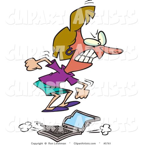 Frustrated Woman Destroying Her Laptop Computer! Cartoon ...
