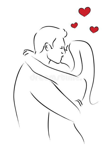 Draw a vertical line slightly curved into the direction the face is going, then add a horizontal line across the middle of. Linie Art Of Kissing Couple Vektor Abbildung ...