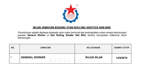 Kts group deputy managing director temenggong dato vincent lau. Jawatan Kosong Terkini Star Rolling Shutter ~ General ...