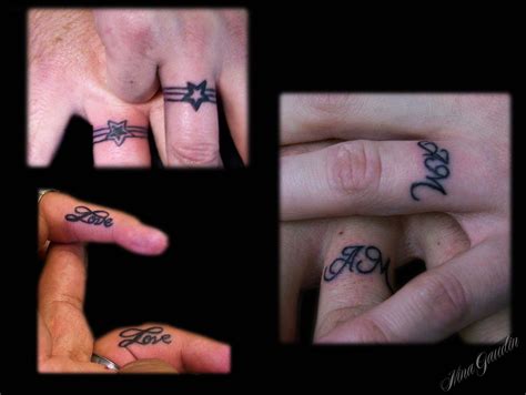 Couple tattoos are a huge sign of commitment: Couples Finger Black star word initials - Tattoos by Nina ...