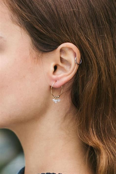 Crystal quartz small boho hoops. Thin hoop earrings ...