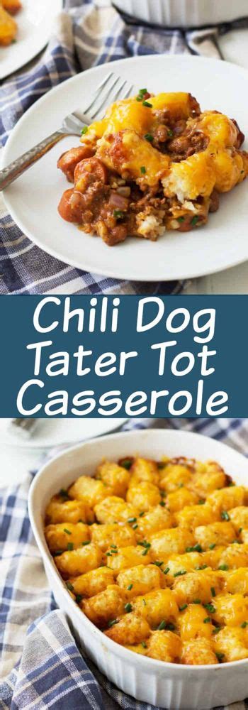 In a large bowl, combine sliced hot dogs, chili, ketchup, worcestershire sauce, onion, and red pepper flakes. Chili Dog Tater Tot Casserole is a twist on a family ...