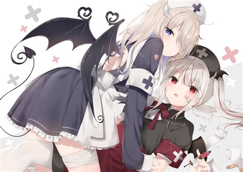 Main female character from god eater anime. 2girls apron ass bandaid blue eyes demon dress fang gray ...