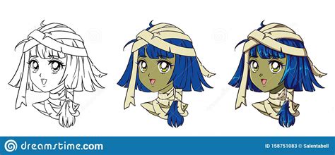 More images for anime mummy » Cute Anime Mummy Girl Portrait. Three Versions Contour, Flat Colors, Cell Shading. Stock Vector ...