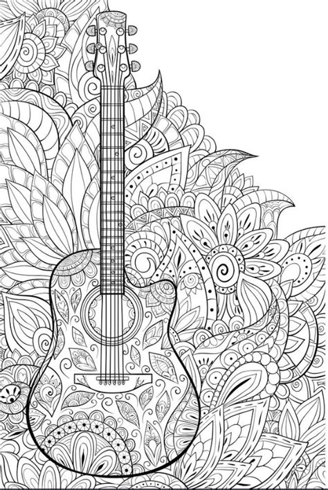 Download Adult Coloring Bookpage A Cute Guitar On The Vector Image ...