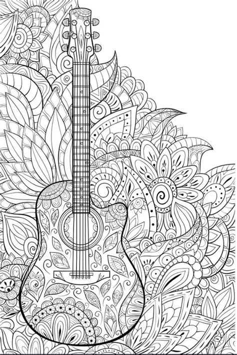 Mandala (209 images) 1/11 pages. Adult Coloring Bookpage A Cute Guitar On The Vector Image ...