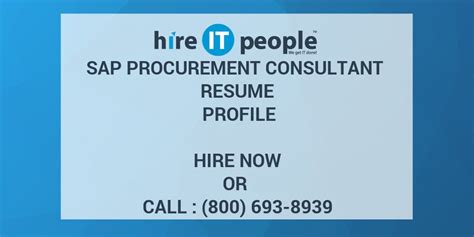 Developed creative resources and networking activities to attract qualified candidates interested in contract, contract to hire. SAP Procurement Consultant Resume Profile - Hire IT People ...