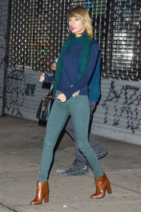 Taylor swift and joe alwyn aren't often spotted strolling around new york city (or any city, for that the couple trekked through downtown nyc arm in arm, and swift wore a particularly trendy outfit for the occasion. Taylor Swift in Green Tight Jeans -02 | GotCeleb