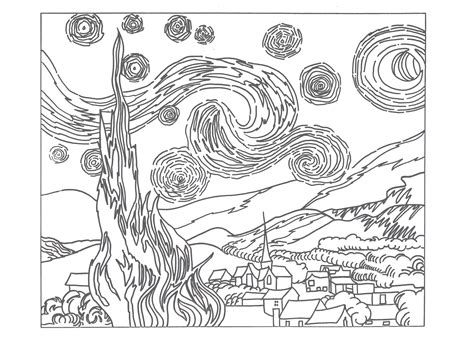 Welcome to one of the largest collection of colouring pages for kids! Starry Night Sketch at PaintingValley.com | Explore ...