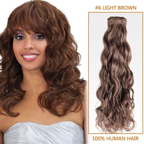 14 Inch #6 Light Brown Curly Brazilian Virgin Hair Wefts
