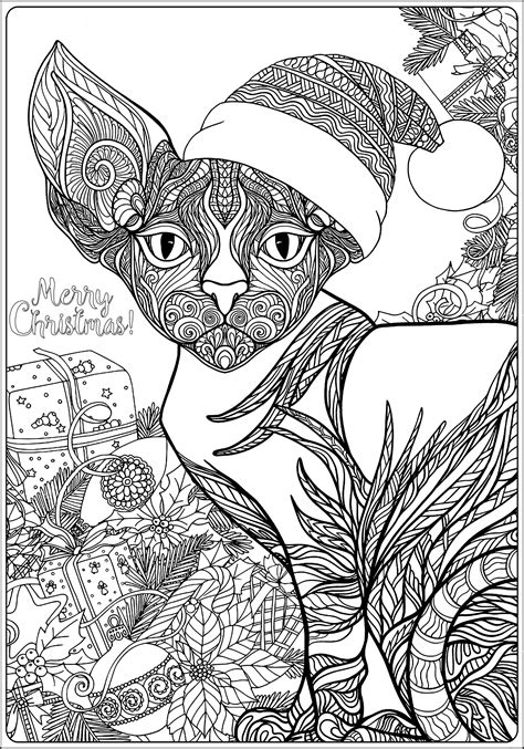 37 pages of coloring book!! Christmas sphynx cat with gifts - Christmas Adult Coloring ...