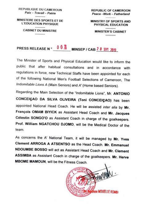 When their plane landed, botha received a call from namibia's olympic committee relaying the news. Cameroun : Toni Conceiçao nommé sélectionneur ! (officiel)