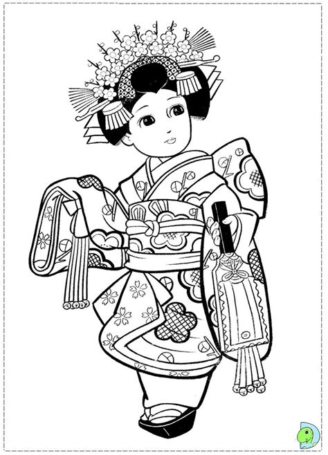 Color pictures of baby animals, spring flowers, umbrellas, kites and more! Japanese Girl Coloring page - DinoKids.org