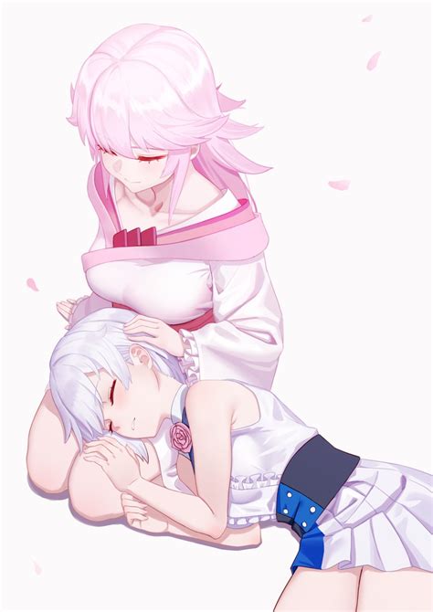 Funniest and cutest anime lap pillow moments. yae sakura and kallen kaslana (honkai and 1 more) drawn by ...