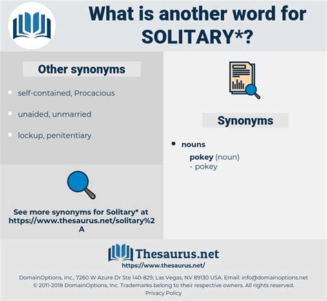 Dictionary of similar words, different wording, synonyms, idioms for antonym of confinement. Synonyms for SOLITARY - Thesaurus.net