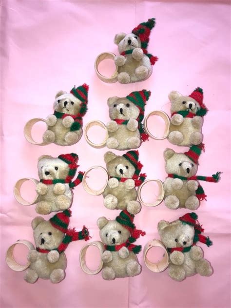 Old world christmas greeting & enclosure cards. REED Christmas Bears Vintage Plush Napkin Rings Set Of 10 ...