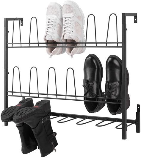 Insert this flat metal display shelf into your slatwall to easily display shoes & other small items. 7 Wall Mounted Shoe Racks for Garage in 2021 - Reviewed