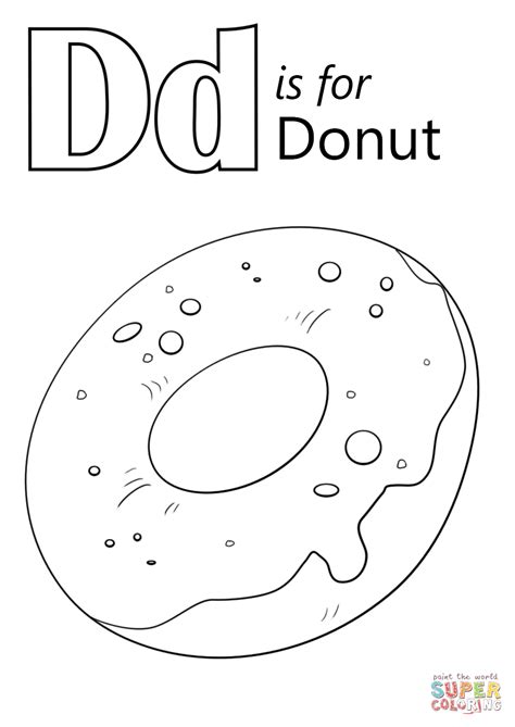 Free online letter d words worksheet printable coloring worksheet for young kids, kindergarten, tooddler to print and color. Letter D is for Donut coloring page | Free Printable ...