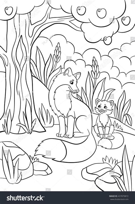 Woodland animal colouring pages to be downloaded (for free) and printed out. Coloring pages. Wild animals. Mother fox with her little ...