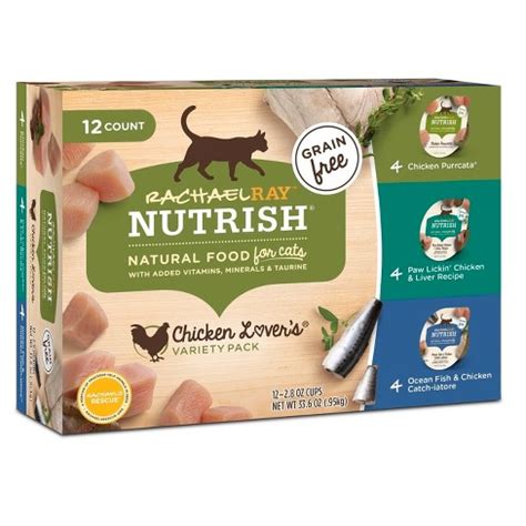 Carbohydrates come from vegetables and fruits, keeping the calorie content low. Rachael Ray Nutrish Natural Wet Cat Food Variety Pack ...