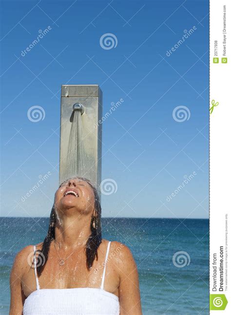 Saggy, mom shower, hairy shower, hairy mom, milf hairy. Refreshing Shower For Woman At The Ocean Stock Photo ...