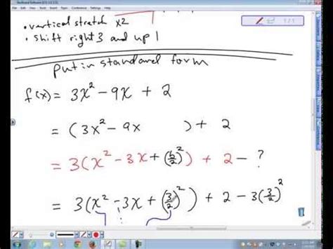 Completing the square how to complete the square of a quadratic equation where the coefficient of x squared is equal to one or greater than one? 171 complete the square with the Quadratic Leading ...