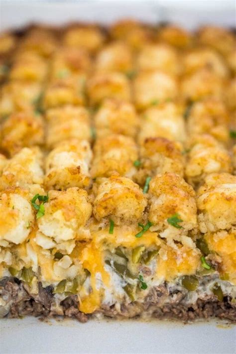 Nobody dislikes a cheesy tater tot, so incorporate them into your next family brunch with this tater tot breakfast casserole. Cheesy Tater Tot Casserole | Recipe | Tater tot casserole ...