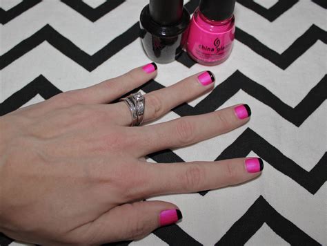 At the ends, there is a neat and controlled line of shining pink chrome. matte hot pink and shiny black french manicure =) | French ...