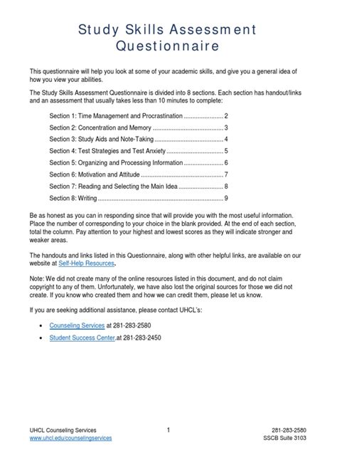 Validated assessments of cognitive, behaviour and functional skills to test candidates for roles like retail sales, visual merchandising, store operations. Study Skills Assessment Questionnaire | Study Skills ...