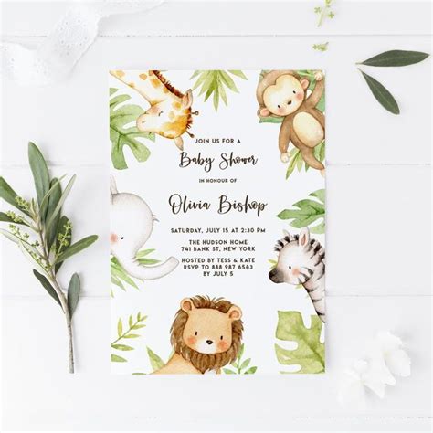 Adorable baby shower invitations that you can make in minutes. Printable Safari Baby Shower Invitation Template Editable ...