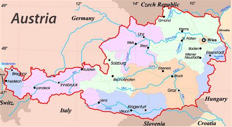 Map is showing austria, officially the republic of austria, a landlocked country in east central the pasterze glacier, austria's most extended glacier covers parts of the grossglockner's eastern slope. Maps of Austria | Detailed map of Austria in English ...
