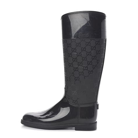 Women's leather knee high studded jacquelyne tall boots 297199. GUCCI Rubber Monogram Knee High Rain Boots 37 Black 485653