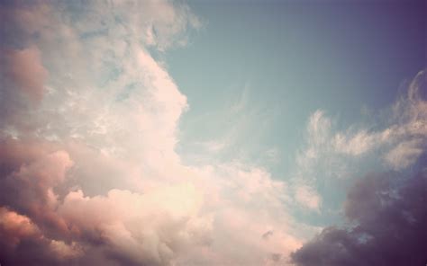 Blue clouds and white sky, moon, sunrise, cyan, turquoise, aesthetic. Pastel Sky Clouds Desktop Wallpaper